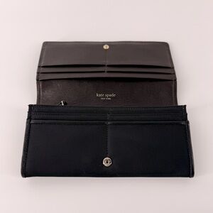 Kate Spade Black Nylon‎ Continental Wallet Logo Plaque Slim Designer